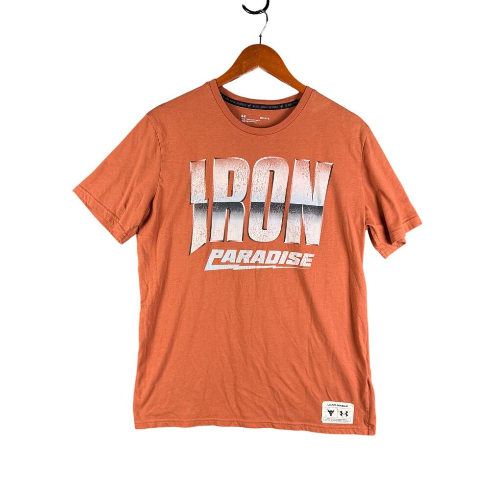Project Rock Under Armour Iron Paradise Gym Activewear Shirt Orange Mens Large